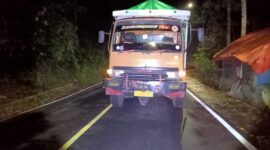 Truk gandeng mogok di area tikungan 