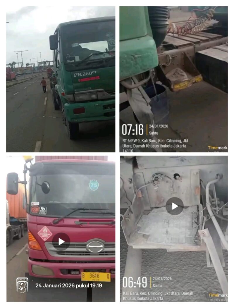 Pada Jumat, 24 Januari 2026, pelaku kejahatan mencuri aki dari dua unit mobil trailer peti kemas. Pelaku menjalankan aksinya secara bersamaan saat kendaraan berada dalam antrean panjang.