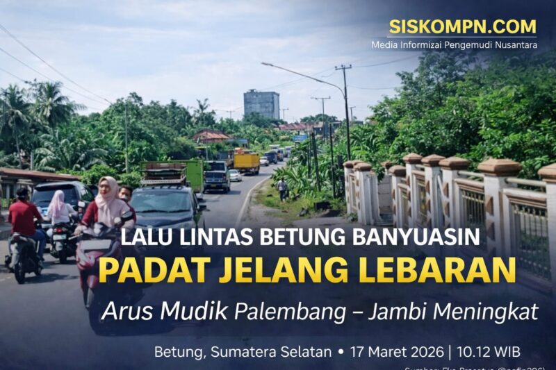 Kondisi arus lalu lintas di ruas Jalan Lintas Timur Palembang – Jambi, tepatnya di Kecamatan Betung, Kabupaten Banyuasin, Sumatera Selatan, Selasa (17/3/2026) pukul 10.12 WIB. Terlihat kendaraan roda dua, mobil pribadi, dan truk logistik bergerak padat merayap dari kedua arah. Kepadatan ini dipicu meningkatnya arus mudik serta aktivitas masyarakat menjelang Hari Raya Idul Fitri. (Sumber: Eko Prasetyo/@nafin296)