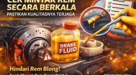 Ilustrasi ini menekankan pentingnya pengecekan minyak rem secara berkala untuk menjaga performa pengereman tetap optimal. Cairan rem yang berkualitas dan tidak tercampur kotoran mampu mencegah risiko rem blong saat berkendara. Pengemudi perlu memastikan kondisi minyak rem selalu dalam batas aman serta menggantinya tepat waktu demi keselamatan di jalan raya.