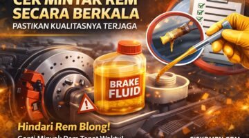 Ilustrasi ini menekankan pentingnya pengecekan minyak rem secara berkala untuk menjaga performa pengereman tetap optimal. Cairan rem yang berkualitas dan tidak tercampur kotoran mampu mencegah risiko rem blong saat berkendara. Pengemudi perlu memastikan kondisi minyak rem selalu dalam batas aman serta menggantinya tepat waktu demi keselamatan di jalan raya.