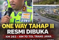 Penerapan one way tahap II di Tol Trans Jawa resmi dibuka untuk mengurai lonjakan arus balik Lebaran 2026. Korlantas Polri memprioritaskan kendaraan menuju Jakarta agar perjalanan lebih lancar, aman, dan terkendali di tengah meningkatnya volume lalu lintas.