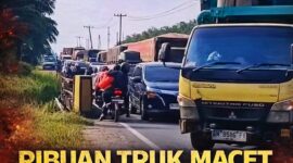 Kemacetan panjang kendaraan logistik menuju Pelabuhan Bakauheni mencapai sekitar 2 kilometer. Ribuan truk tertahan berjam-jam, menyebabkan antrean padat dan menghambat distribusi barang serta aktivitas transportasi di jalur utama tersebut.