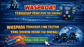 Banner ini bertujuan meningkatkan kewaspadaan masyarakat terhadap kejahatan digital, khususnya penipuan melalui telepon dari nomor tak dikenal serta penyebaran link atau tautan berbahaya. Pesan ini mengajak pengguna untuk lebih berhati-hati, melakukan verifikasi, serta tidak mudah percaya demi menjaga keamanan data, komunikasi, dan menghindari kerugian akibat tindakan kriminal digital.