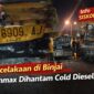 Kondisi mobil Granmax pickup yang terguling usai kecelakaan dengan truk cold diesel di simpang empat Jalan Krakatau, Medan. Warga dan pengemudi turut membantu proses evakuasi di lokasi kejadian.