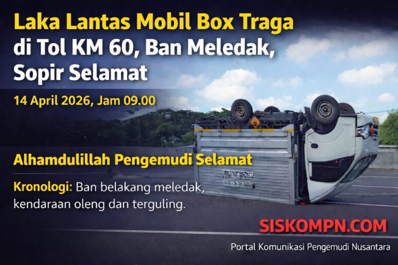 laka lantas mobil box traga km 60 akibat ban meledak
