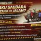 Saudara Tapi Cuek di Jalan?” menampilkan ilustrasi beberapa orang mendorong gerobak dengan peran berbeda, menggambarkan realita solidaritas komunitas pengemudi yang tidak merata, ada yang membantu, ada yang hanya menikmati, dan ada yang menjadi beban.