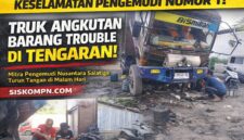 Mitra Pengemudi Nusantara Salatiga bersama mekanik membantu perbaikan truk yang mengalami kendala mesin di wilayah Tengaran, Kabupaten Semarang.