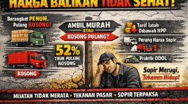 harga angkut balikan balen truk logistik di jalan tol Indonesia malam hari