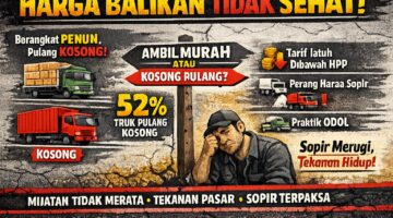 harga angkut balikan balen truk logistik di jalan tol Indonesia malam hari