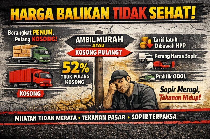 harga angkut balikan balen truk logistik di jalan tol Indonesia malam hari