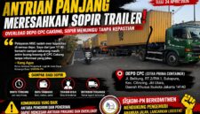 Antrian panjang truk trailer di depo CPC Cakung Cilincing