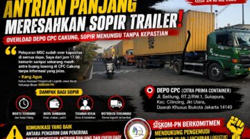 Antrian panjang truk trailer di depo CPC Cakung Cilincing