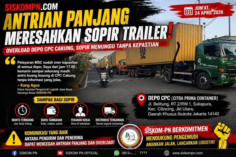 Antrian panjang truk trailer di depo CPC Cakung Cilincing