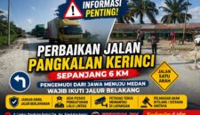 Perbaikan jalan Pangkalan Kerinci 6 km antrian truk pengaturan lalu lintas satu arah Pelalawan Riau