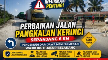 Perbaikan jalan Pangkalan Kerinci 6 km antrian truk pengaturan lalu lintas satu arah Pelalawan Riau