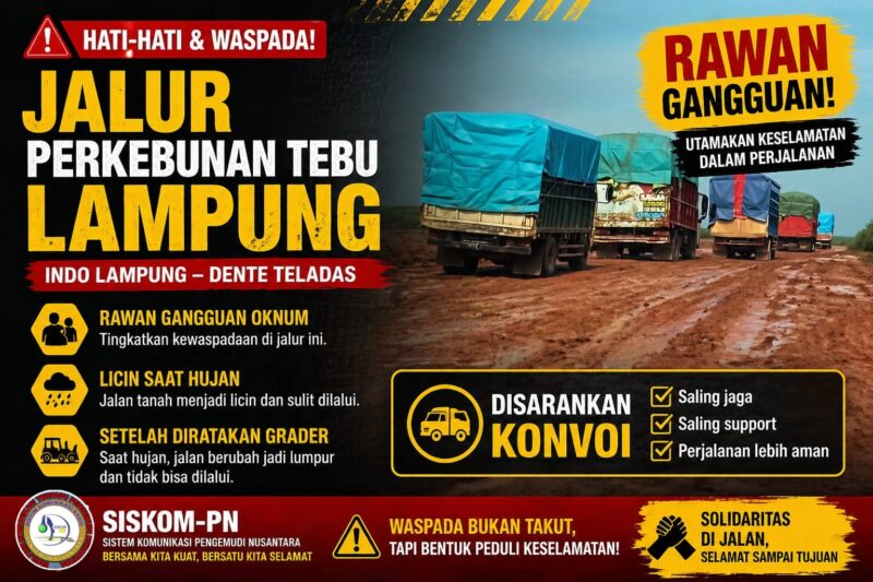 jalur perkebunan tebu Lampung licin dan rawan gangguan bagi sopir truk