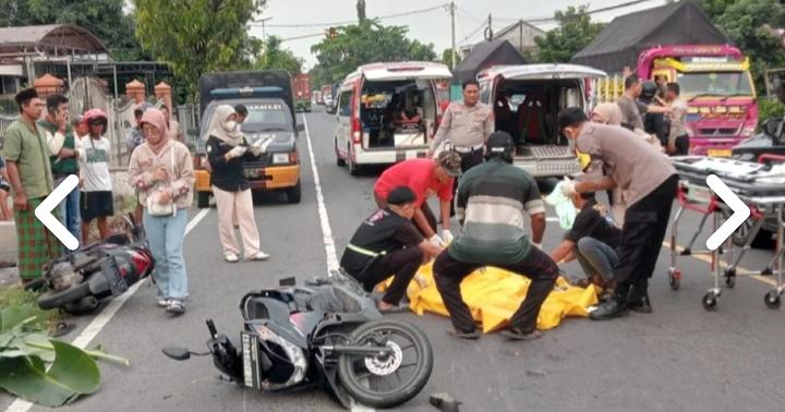 kecelakaan maut di nganjuk motor terlindas truk