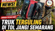 Kecelakaan truk tol jangli semarang terguling akibat pecah ban