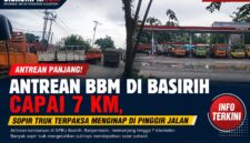 Antrean truk logistik di SPBU Basirih, Banjarmasin, mencapai sekitar 7 kilometer. Sejumlah sopir terpaksa menginap di pinggir jalan akibat kelangkaan solar subsidi.