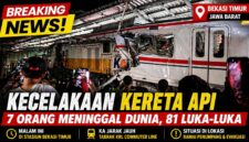 Kondisi rangkaian KRL usai kecelakaan kereta api di Stasiun Bekasi Timur yang menyebabkan korban jiwa dan luka-luka.