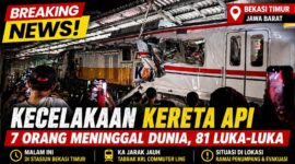 Kondisi rangkaian KRL usai kecelakaan kereta api di Stasiun Bekasi Timur yang menyebabkan korban jiwa dan luka-luka.