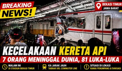 kecelakaan kereta api Bekasi Timur antara KRL dan kereta jarak jauh di stasiun malam hari