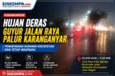 Kondisi hujan deras Jalan Raya Palur Karanganyar saat malam hari, pengendara kurangi kecepatan karena jalan licin