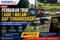 perbaikan truk Indragiri Hulu Riau oleh Ketua SISKOM-PN Donal Antoni Sitorus bersama sopir Saparudin, proses perbaikan 1 hari 1 malam hingga kendaraan kembali normal di Pematang Jaya Rengat Barat