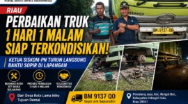 perbaikan truk Indragiri Hulu Riau oleh Ketua SISKOM-PN Donal Antoni Sitorus bersama sopir Saparudin, proses perbaikan 1 hari 1 malam hingga kendaraan kembali normal di Pematang Jaya Rengat Barat