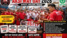 solidaritas sopir angkutan barang dalam aksi May Day di Tanjung Priok Jakarta