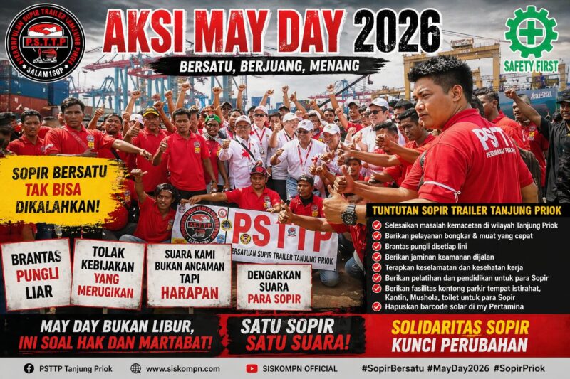 solidaritas sopir angkutan barang dalam aksi May Day di Tanjung Priok Jakarta